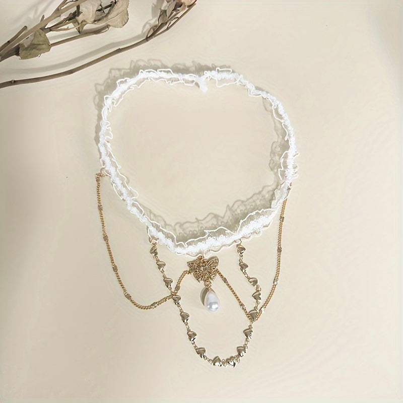 1 Stück elegante Beinkette aus Spitze – exquisiter Perlenanhänger, elastisches Band, ideal für Hochzeitskleider