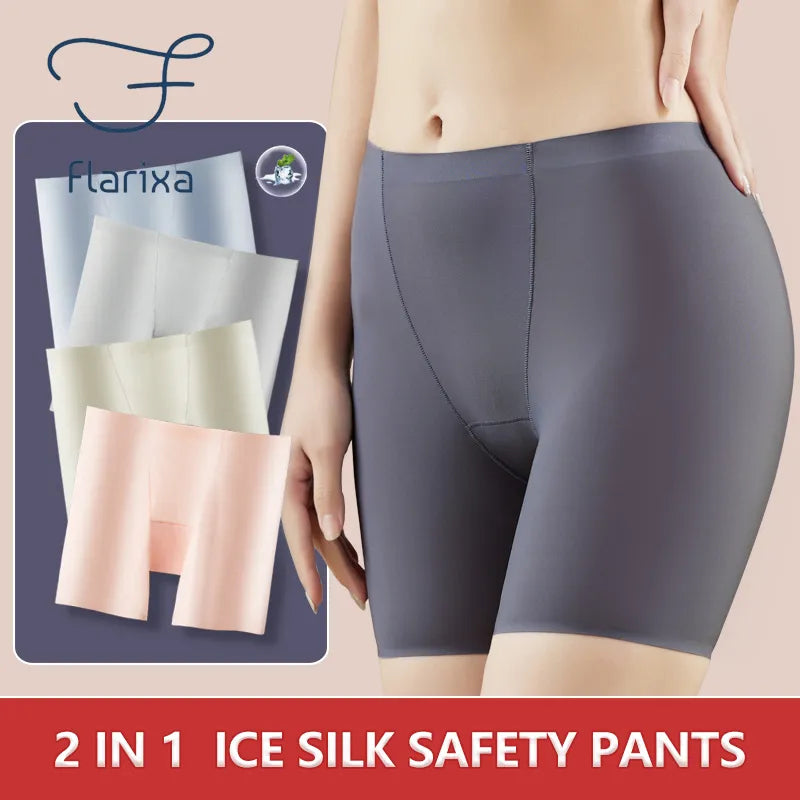 Flarixa 2 in 1 Summer Women's Safety Shorts - Ice Silk, High Elasticity, Seamless