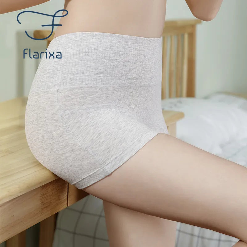 Flarixa 95% Cotton Women's High Waist Seamless Panties - Tummy Control Shaper Underwear