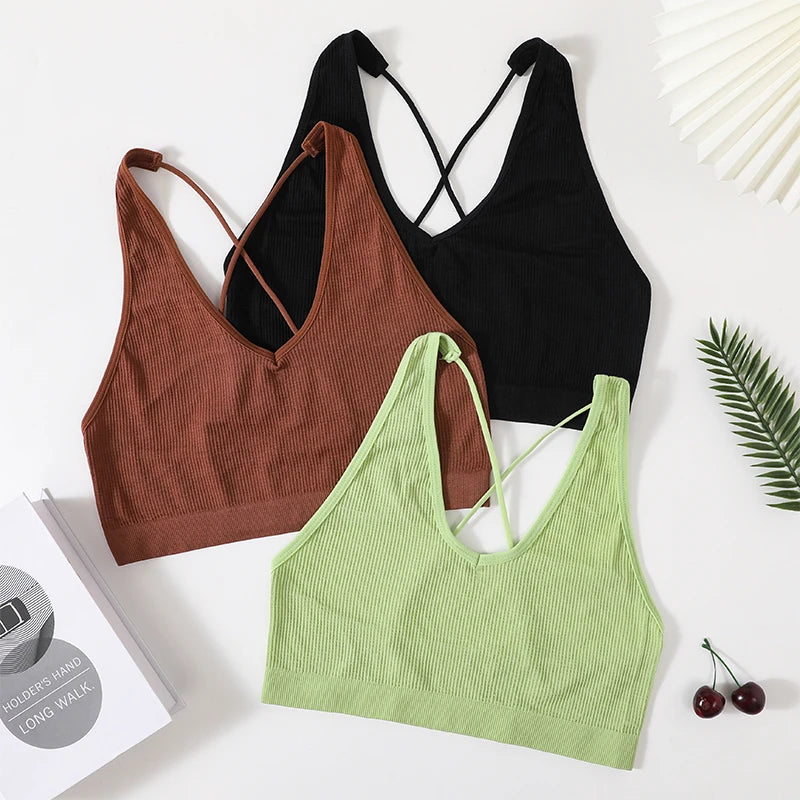 Women's Seamless Wirefree Cross Strap Vneck Bra - Comfortable & Sexy Lingerie