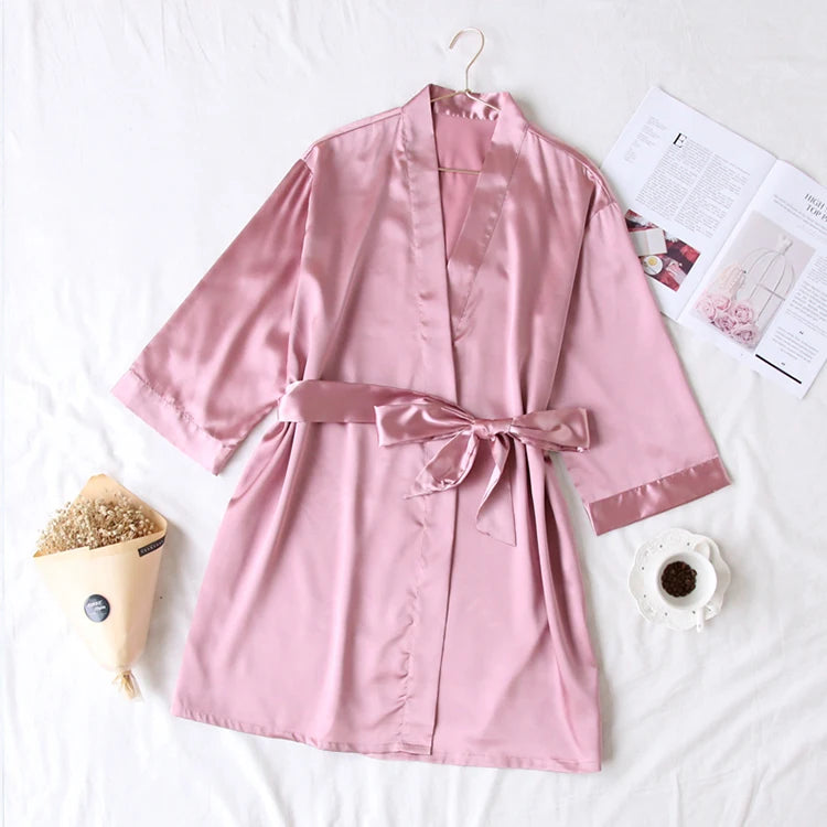 Summer Champagne Chinese Bride Wedding Robe - Sexy Women's Satin Sleepwear Nightgown
