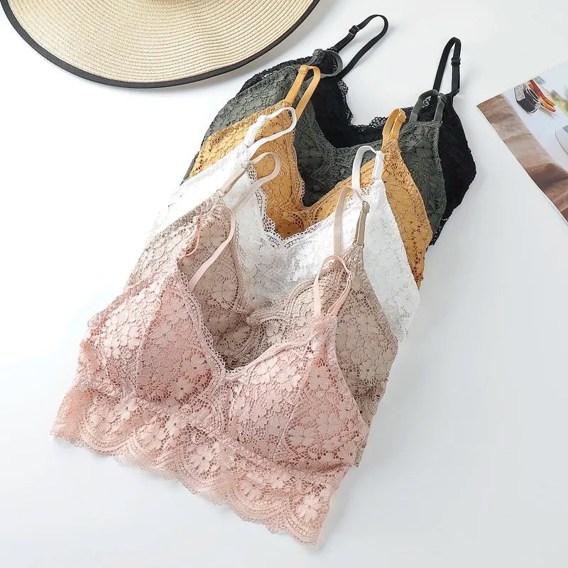 Women's Floral Lace Bralette - Wire Free, Soft Underwear, Sexy Lingerie, Push Up Bra