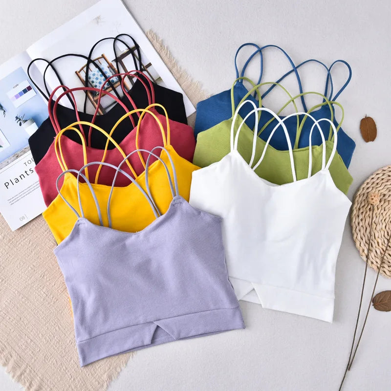 Sexy Damen-Dessous aus Baumwolle mit herausnehmbarem Polster, überkreuzter Rücken – Sommer-Camisole