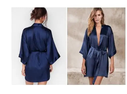 Summer Champagne Chinese Bride Wedding Robe - Sexy Women's Satin Sleepwear Nightgown
