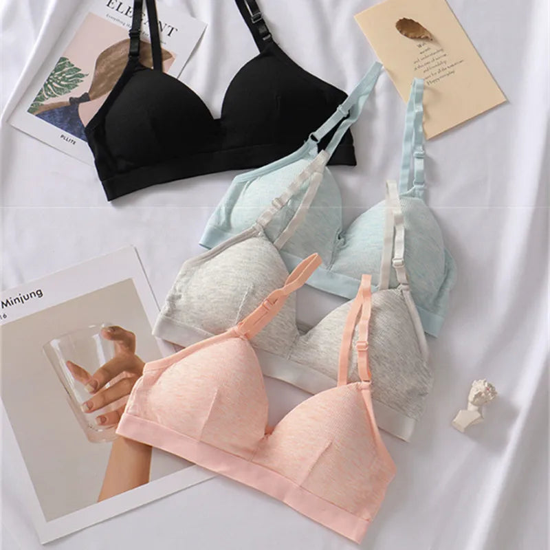 Women's Cotton Push Up Bras - Solid Color Comfort Underwear, Wireless Bralette with Removable Pad