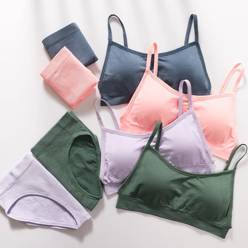 Women Sexy Bra Set - Low Back Bralette, Ribbed Tops, Fashion Brassiere, Stretchy Crop Tops