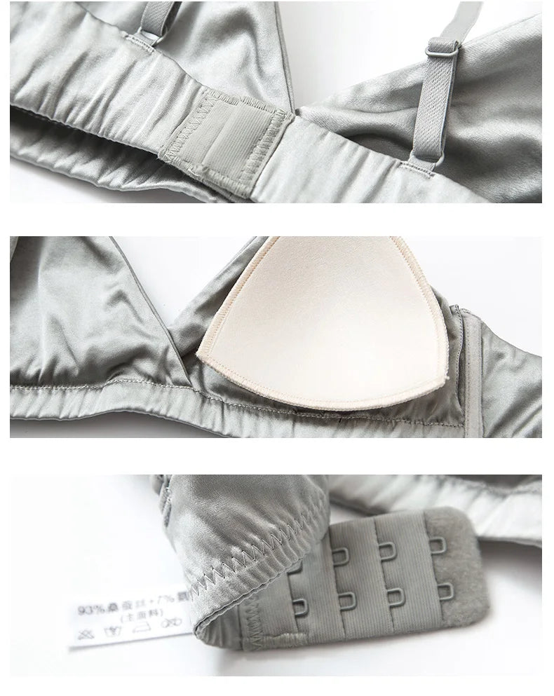 SuyaDream Damen-Bügel-BHs aus Seide, natürliches Seidenfutter, 3/4-Körbchen, Alltags-BH 2025, Unterwäsche, Silber, Dessous