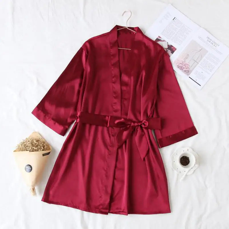 Summer Champagne Chinese Bride Wedding Robe - Sexy Women's Satin Sleepwear Nightgown