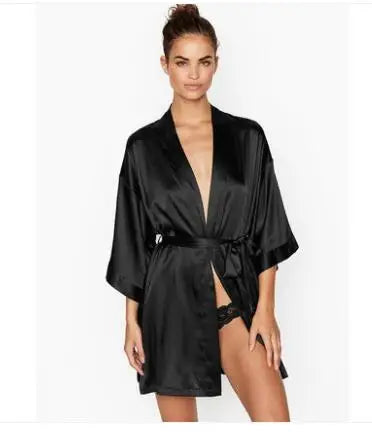 Summer Champagne Chinese Bride Wedding Robe - Sexy Women's Satin Sleepwear Nightgown