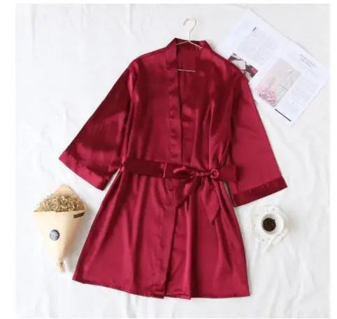 Summer Champagne Chinese Bride Wedding Robe - Sexy Women's Satin Sleepwear Nightgown