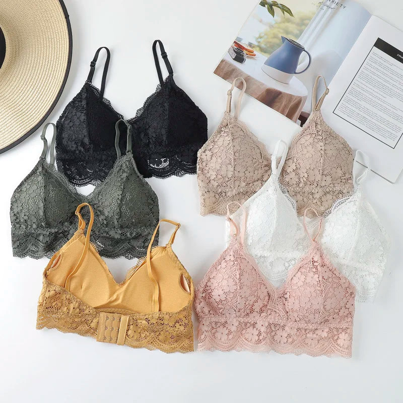 Women's Floral Lace Bralette - Wire Free, Soft Underwear, Sexy Lingerie, Push Up Bra
