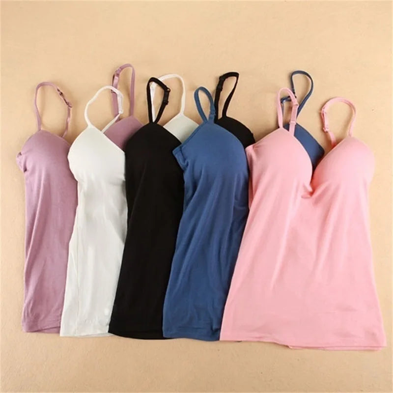 GAOKE Damen Solide Gepolsterter BH Spaghettiträger Camisole Top Weste Weibliches Camisole Mit Integriertem BH 6 Farben