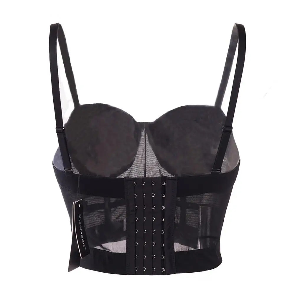 Sexy schwarzer transparenter BH aus Netzstoff, Push-Up-Bralette – Damen-Club-Party-Dessous in Übergröße