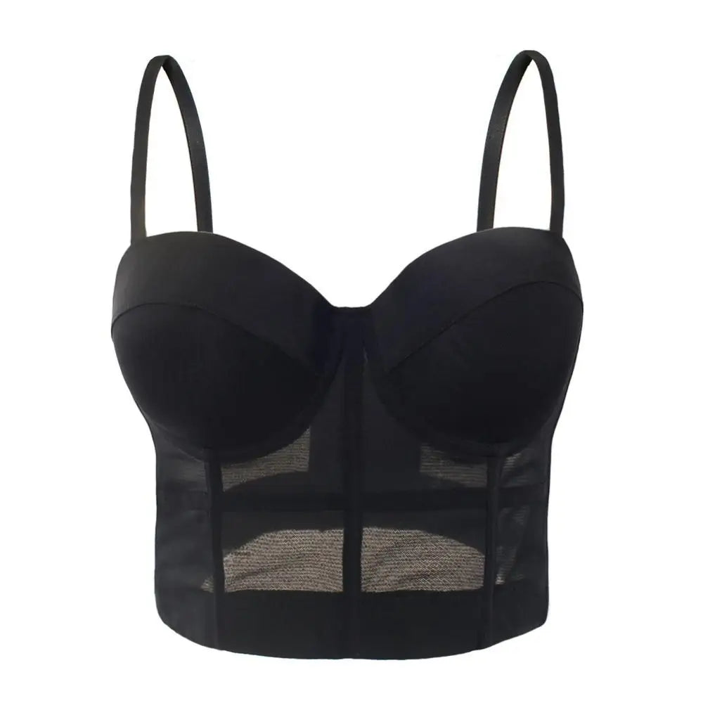 Sexy schwarzer transparenter BH aus Netzstoff, Push-Up-Bralette – Damen-Club-Party-Dessous in Übergröße
