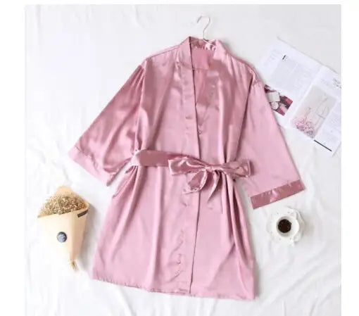 Summer Champagne Chinese Bride Wedding Robe - Sexy Women's Satin Sleepwear Nightgown