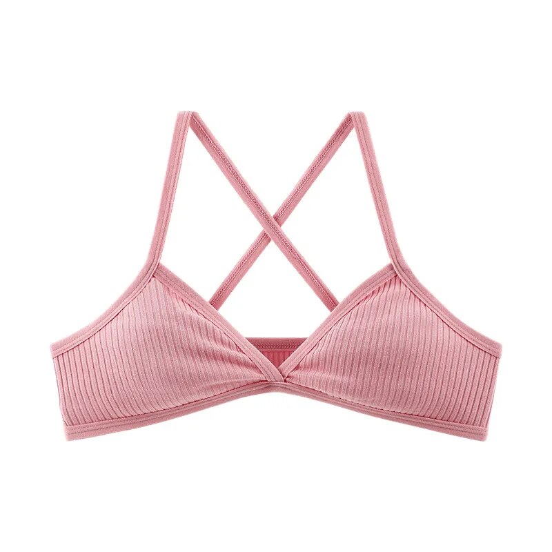 Comfort Cotton Bras for Women - Thin Sport Style Unlined Bralette with Sexy Deep V & Cross Back
