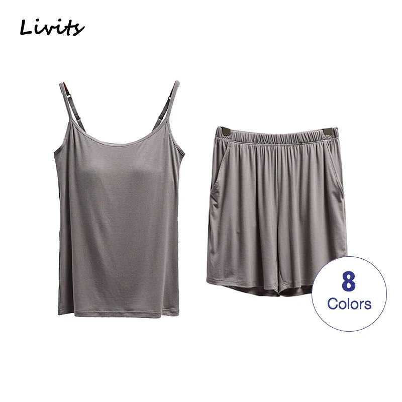 Women's Stretchable Modal Sleeveless Sexy Casual Korean Pyjamas Sets SA0212