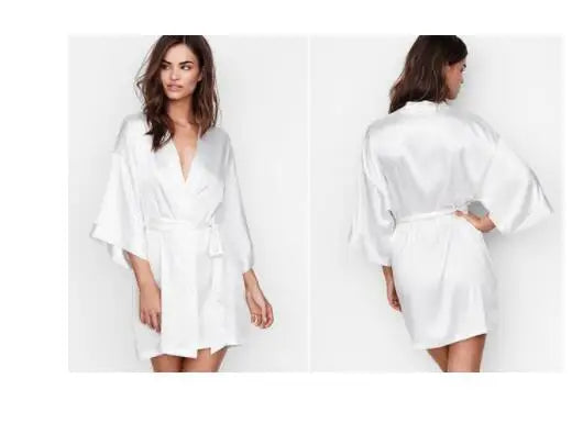 Summer Champagne Chinese Bride Wedding Robe - Sexy Women's Satin Sleepwear Nightgown