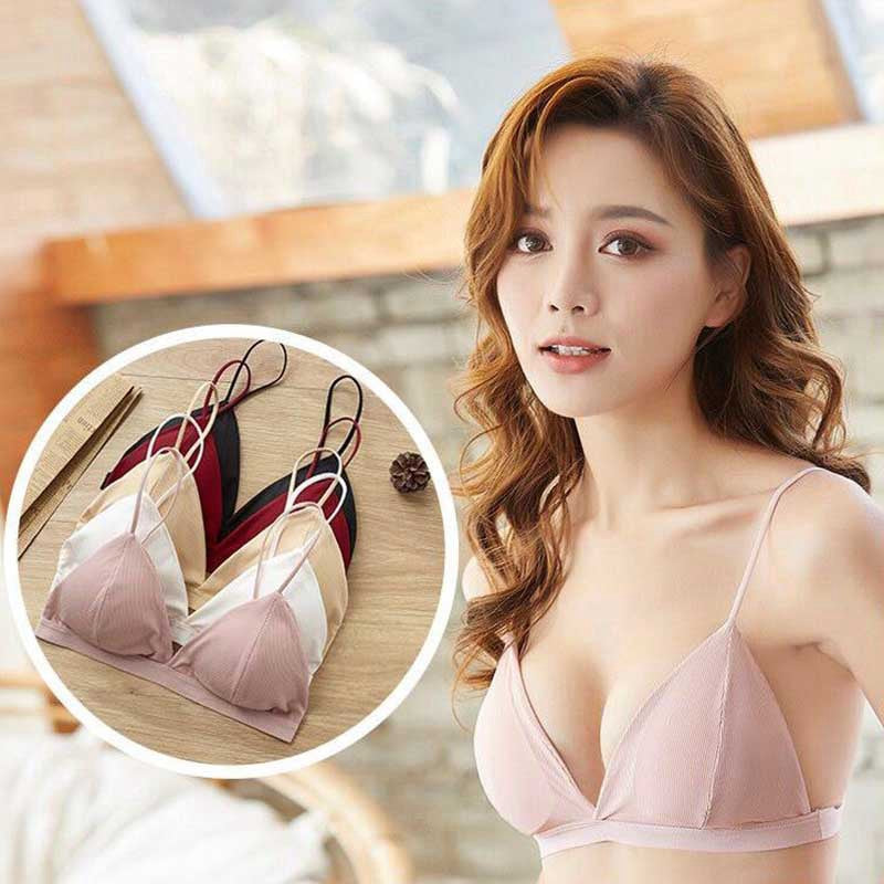 Women's Sexy Deep V-Neck French Triangle Cup Bra with Thread Thin Shoulder Strap, 5 Colors, One Size