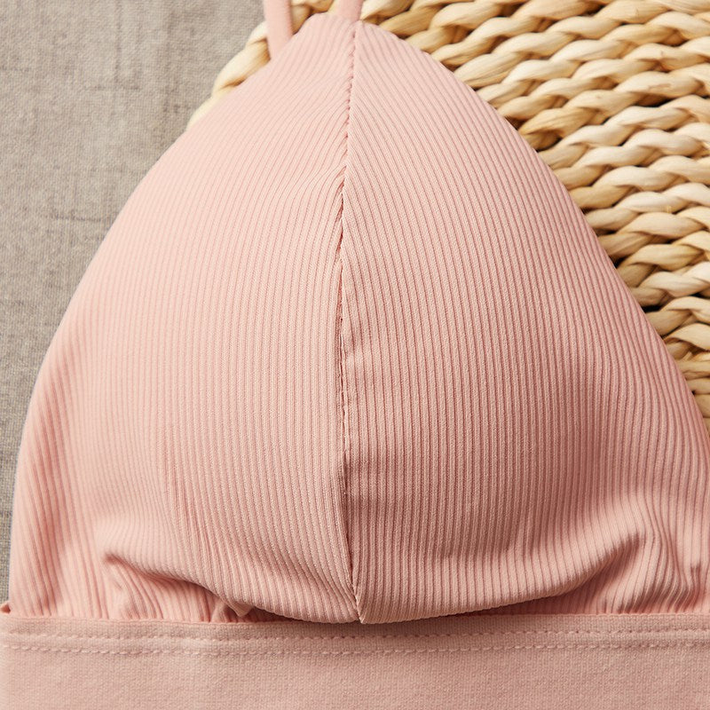 Women's Sexy Deep V-Neck French Triangle Cup Bra with Thread Thin Shoulder Strap, 5 Colors, One Size