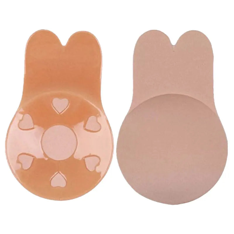 Sujetador invisible push up de silicona sin tirantes para mujer, reutilizable, autoadhesivo, con cubrepezones de conejo.