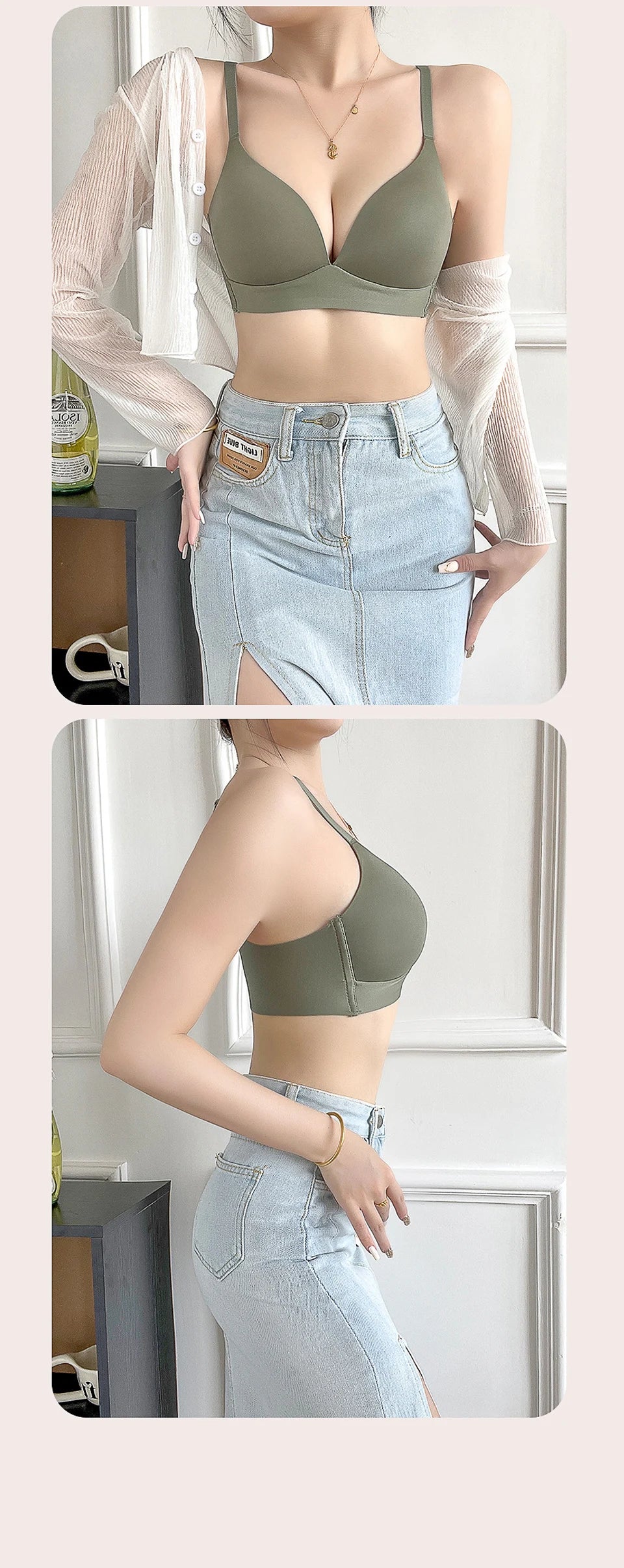 Nahtlose BHs im japanischen Stil ohne Bügel für Damen – Bralette ohne Stahlring, 3/4-Körbchen, glänzende Damenunterwäsche