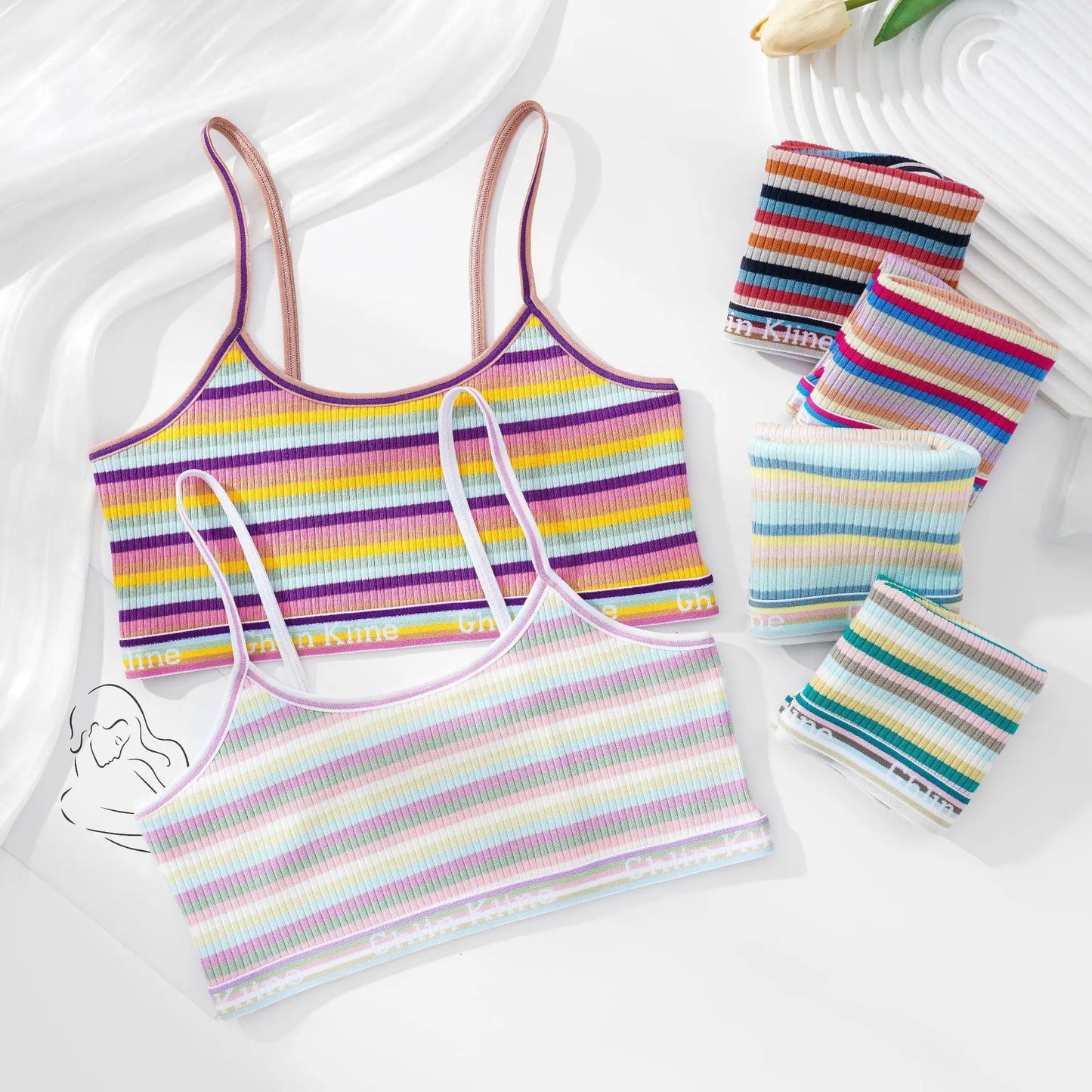 Women's Striped Crop Top Tube Bra - Push Up, Breathable, Comfort Cotton for Small Breast Girls
