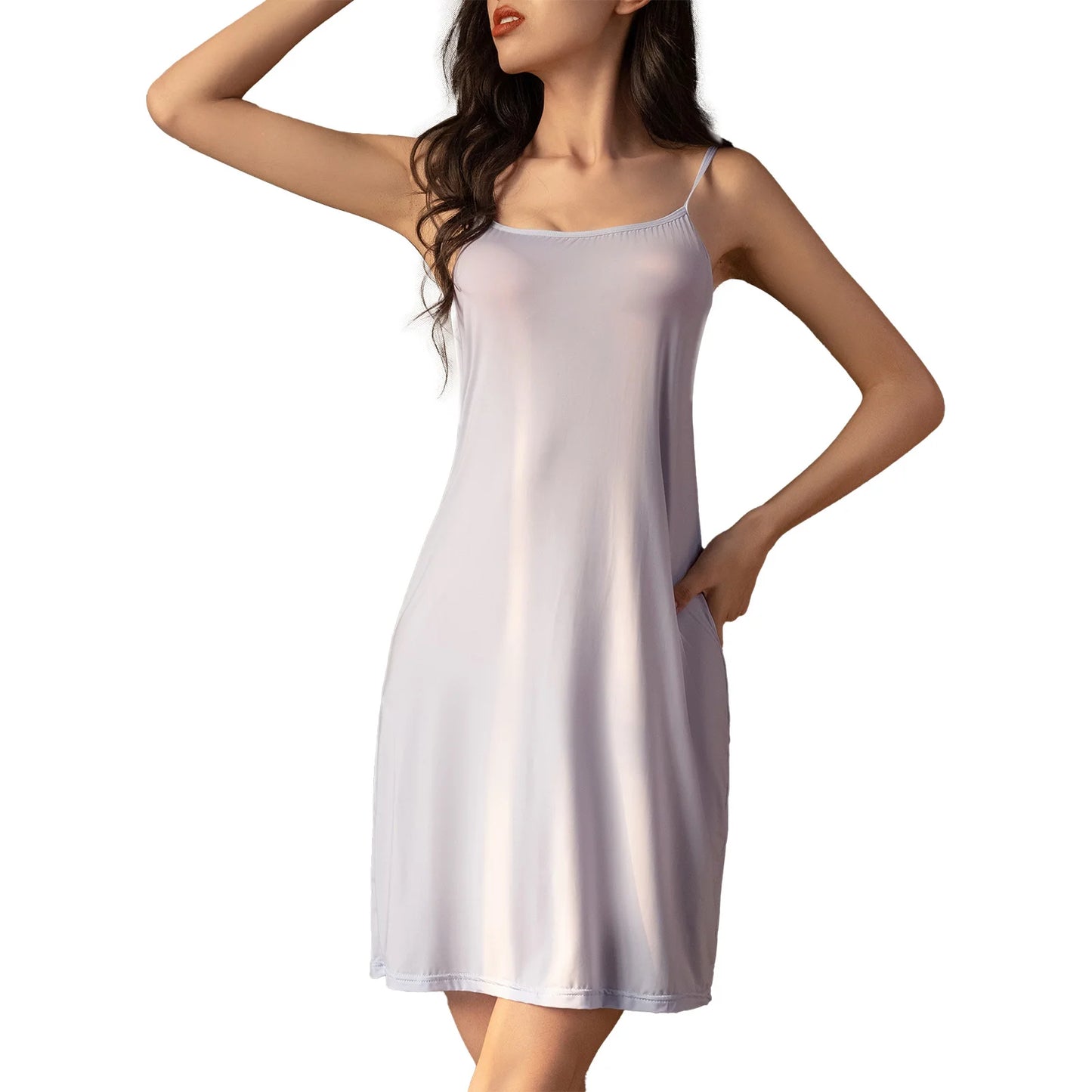Women's Adjustable Spaghetti Strap Sleepwear: Solid Color Sleeveless Nightdress