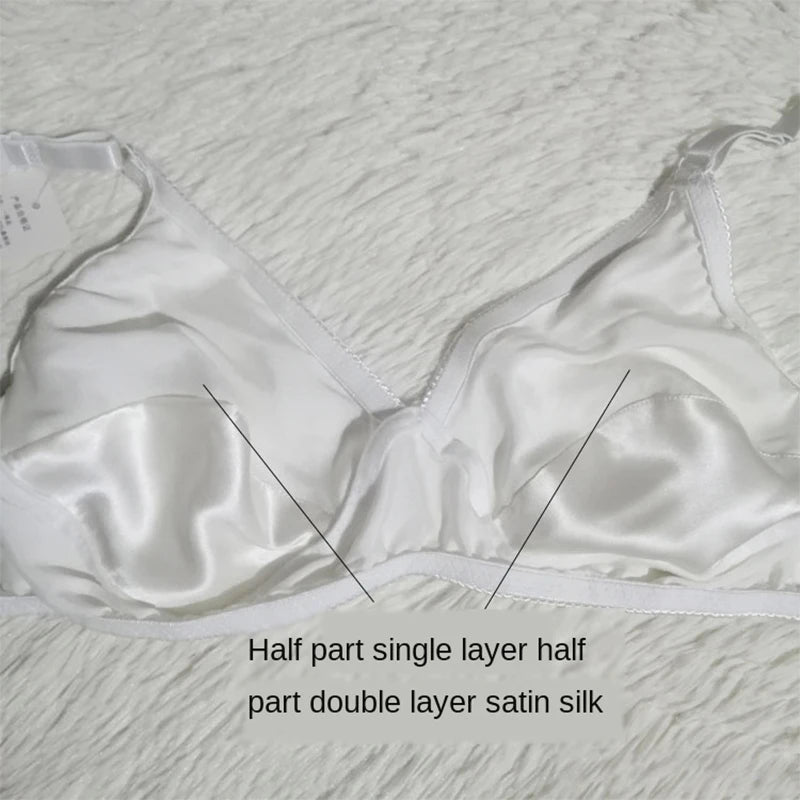 Damen-Push-Up-BH aus Eisseide, ultradünn, atmungsaktiv, bequem – nahtlose Satin-Unterwäsche in reiner Farbe