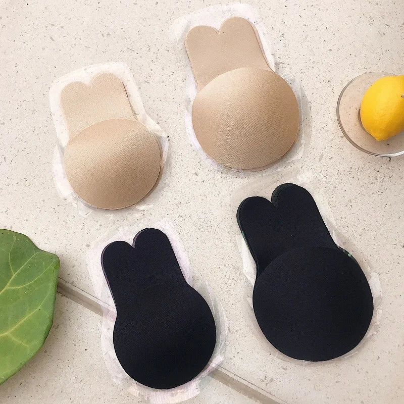 Sujetador invisible push up de silicona sin tirantes para mujer, reutilizable, autoadhesivo, con cubrepezones de conejo.