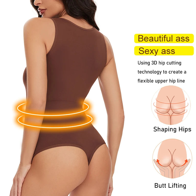 Body sin mangas con escote redondo para mujer: moldeador con tanga, moldeador de cintura y control de abdomen.