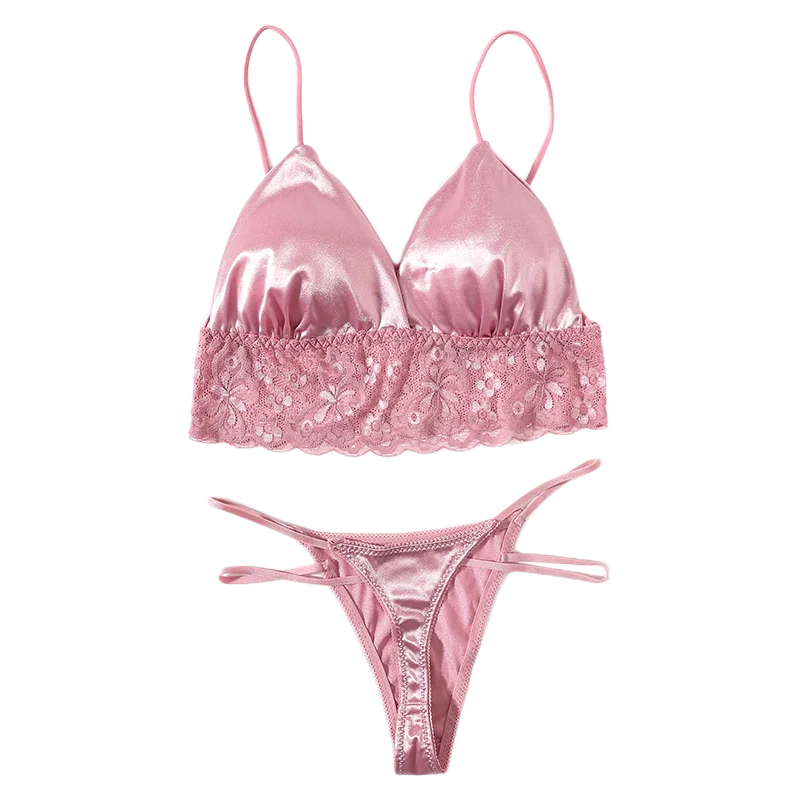Floral Lace Women's Sexy Backless Bra & Thong Panties Lingerie Set - Deep V Bralette
