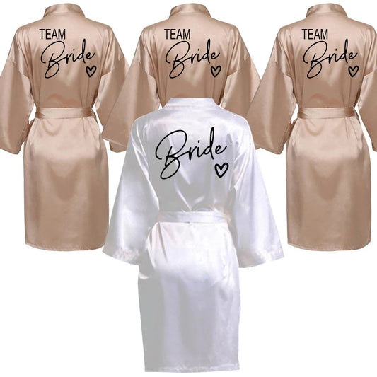 Wedding Party Team Bride Robe - Kimono Satin Pajamas for Bridesmaids, Black Letters SP003