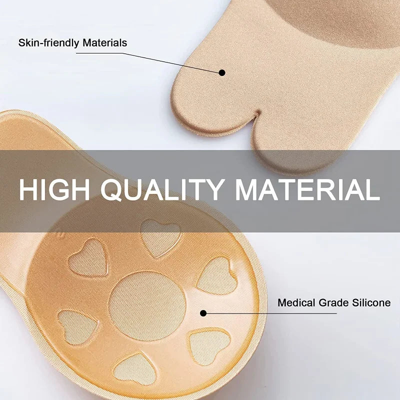 Sujetador invisible push up de silicona sin tirantes para mujer, reutilizable, autoadhesivo, con cubrepezones de conejo.