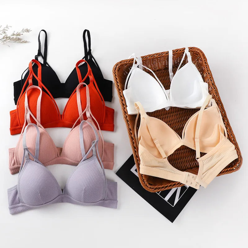 Women's Cotton Push Up Bralette - Sexy Lingerie with Deep V, Backless Design & Thin Pads