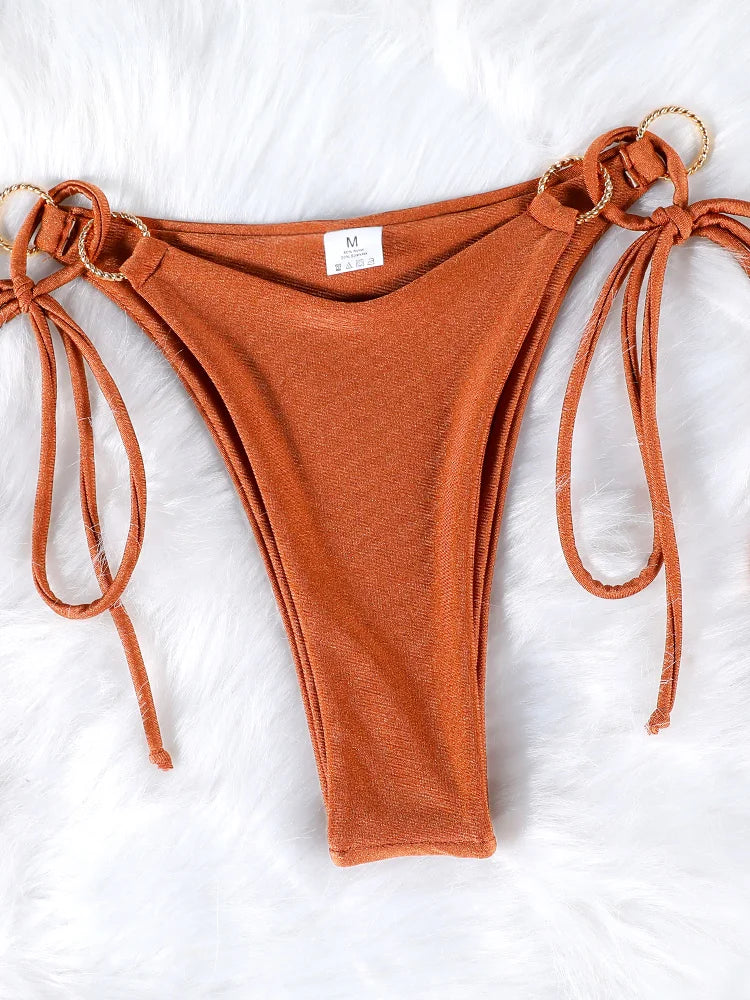 Bikini push up de color liso para mujer: bikini halter, bañador brillante, tanga de playa con banda.