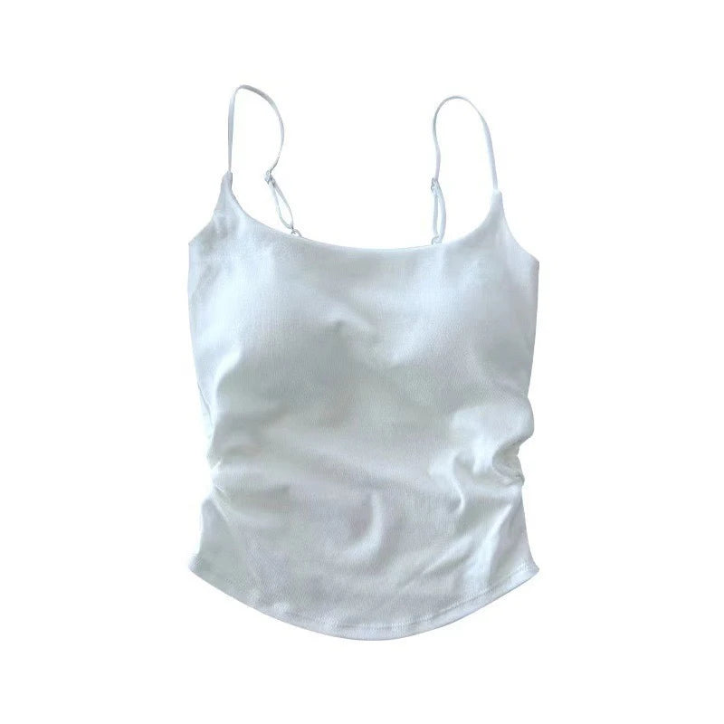Summer Sexy Women's Camisole with Pleated Waist, All-in-one Beautiful Back & Breast Pads