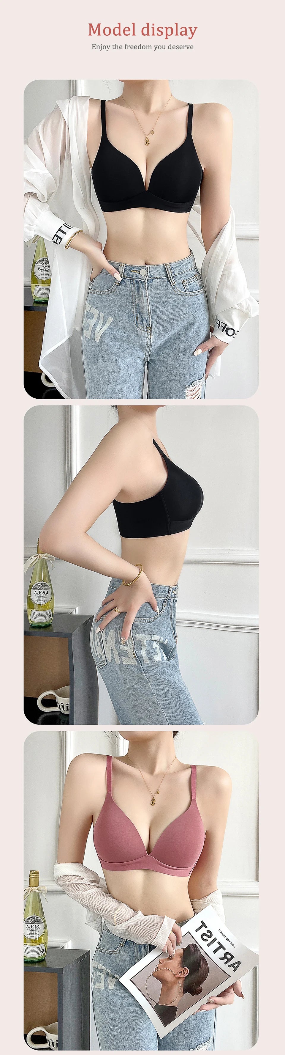 Nahtlose BHs im japanischen Stil ohne Bügel für Damen – Bralette ohne Stahlring, 3/4-Körbchen, glänzende Damenunterwäsche