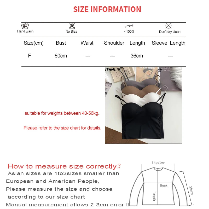 ITOOLIN - Camisetas sin espalda de moda, lindas camisetas cortas para mujer, camisola elástica delgada de seda helada, camisola de espagueti para mujer con almohadilla de sujetador