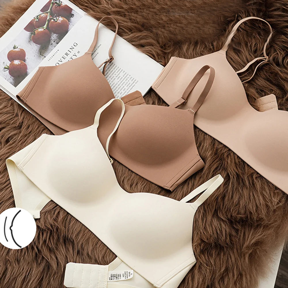 Dünner nahtloser Push-up-BH für Damen mit Rückenstütze, ohne Bügel, solider Tragekomfort
