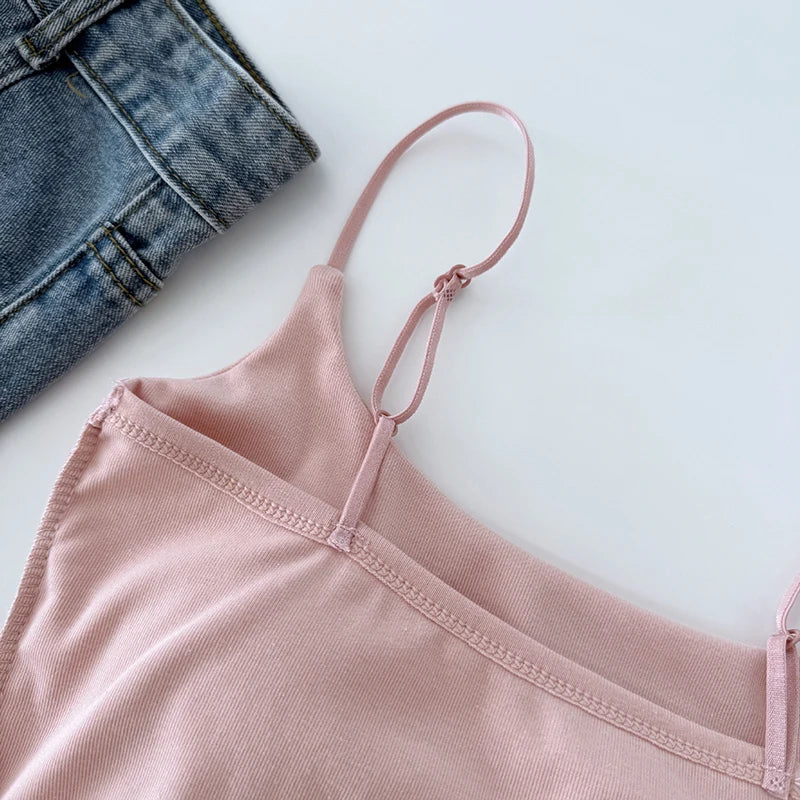 Summer Sexy Women's Camisole with Pleated Waist, All-in-one Beautiful Back & Breast Pads