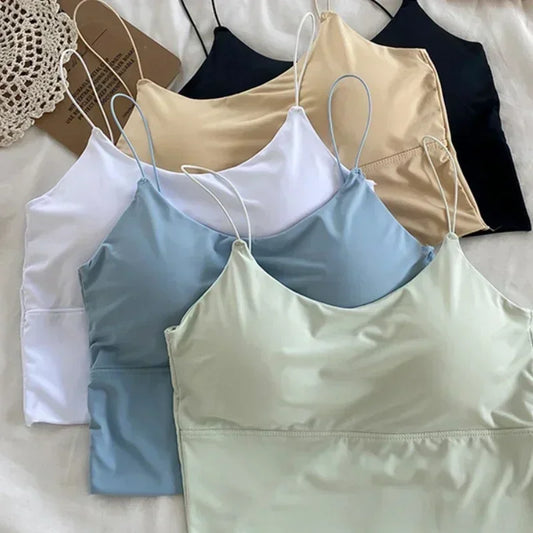 Women Summer Sleeveless Cotton Vest Tops with Pads - Soft, Elastic & Wear-resistant Crop Top