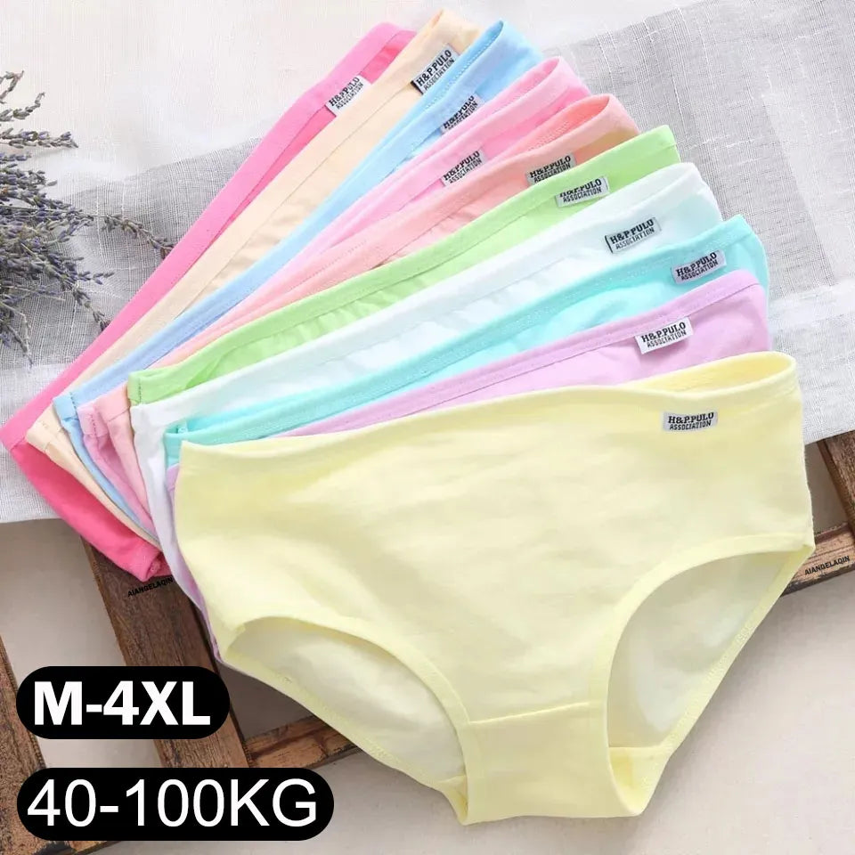 Plus Size Panties 3XL/4XL - Women's Cotton Comfortable Underwear, Solid Color Briefs