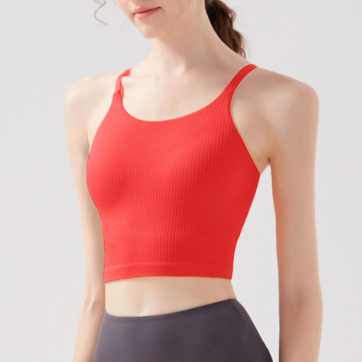 Sports Bra with Fixed Cups & Adjustable Straps - High Support, Shockproof - Yoga & Fitness Crop Top
