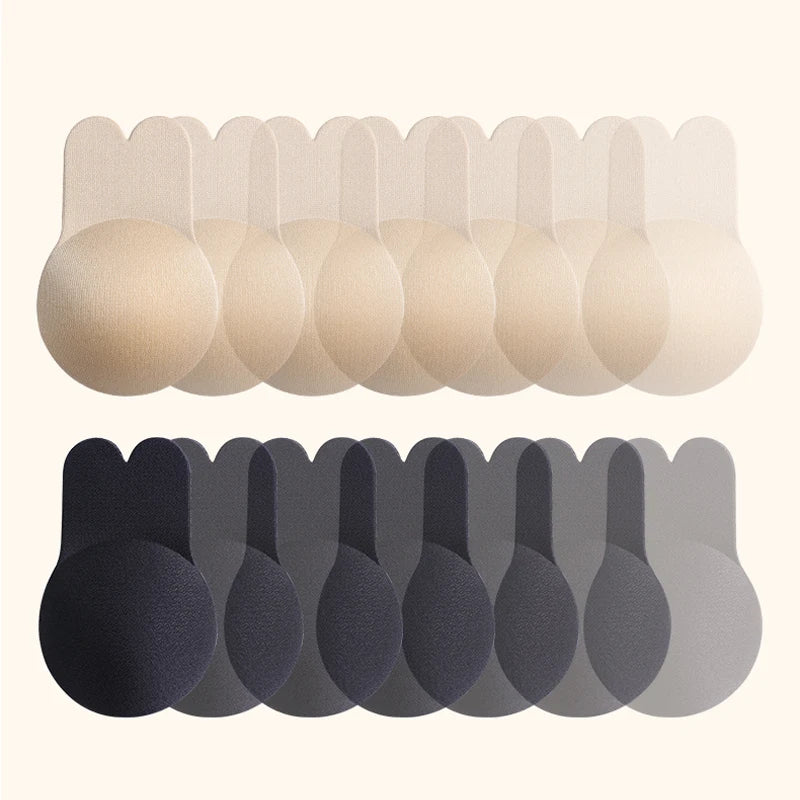 Sujetador invisible push up de silicona sin tirantes para mujer, reutilizable, autoadhesivo, con cubrepezones de conejo.