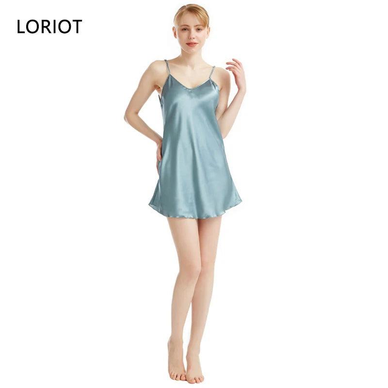 Camisón de satén con volantes para mujer - Ropa de dormir sexy sin mangas con cuello en V