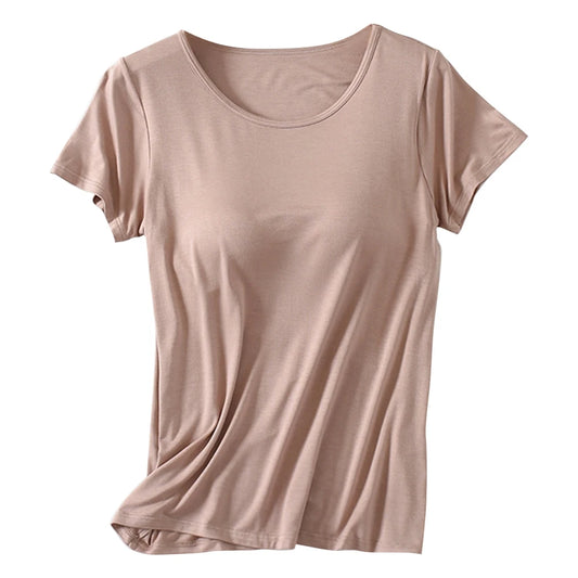 Ropa de casa para mujer, color liso, manga corta, cuello redondo, modal, temperamento