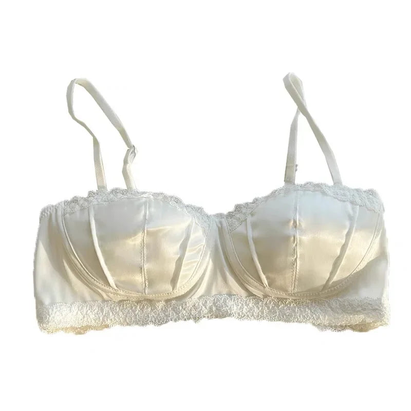 Sexy französischer Satin-BH für Damen – Spitzenrand, bügellos, ultradünn, erotische Sommer-Dessous