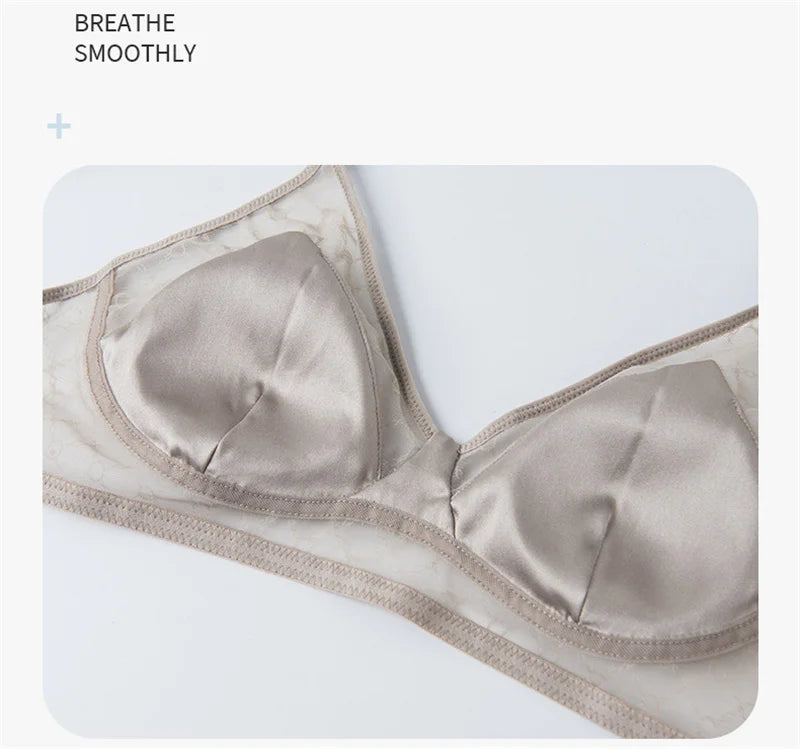 Französischer Dreieck-Cup-BH aus Maulbeerseide – Luxuriöses nahtloses Bralette für kleine Brüste, bügellos
