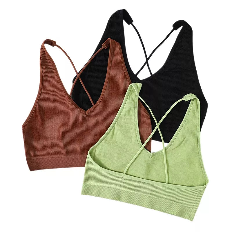 Women's Seamless Wirefree Cross Strap Vneck Bra - Comfortable & Sexy Lingerie
